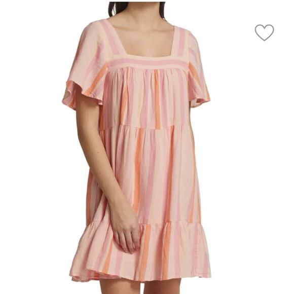 Rails Valentina Striped Gauze Square Neck Dress 100% Cotton Pink Size XS 1514 - Picture 1 of 11